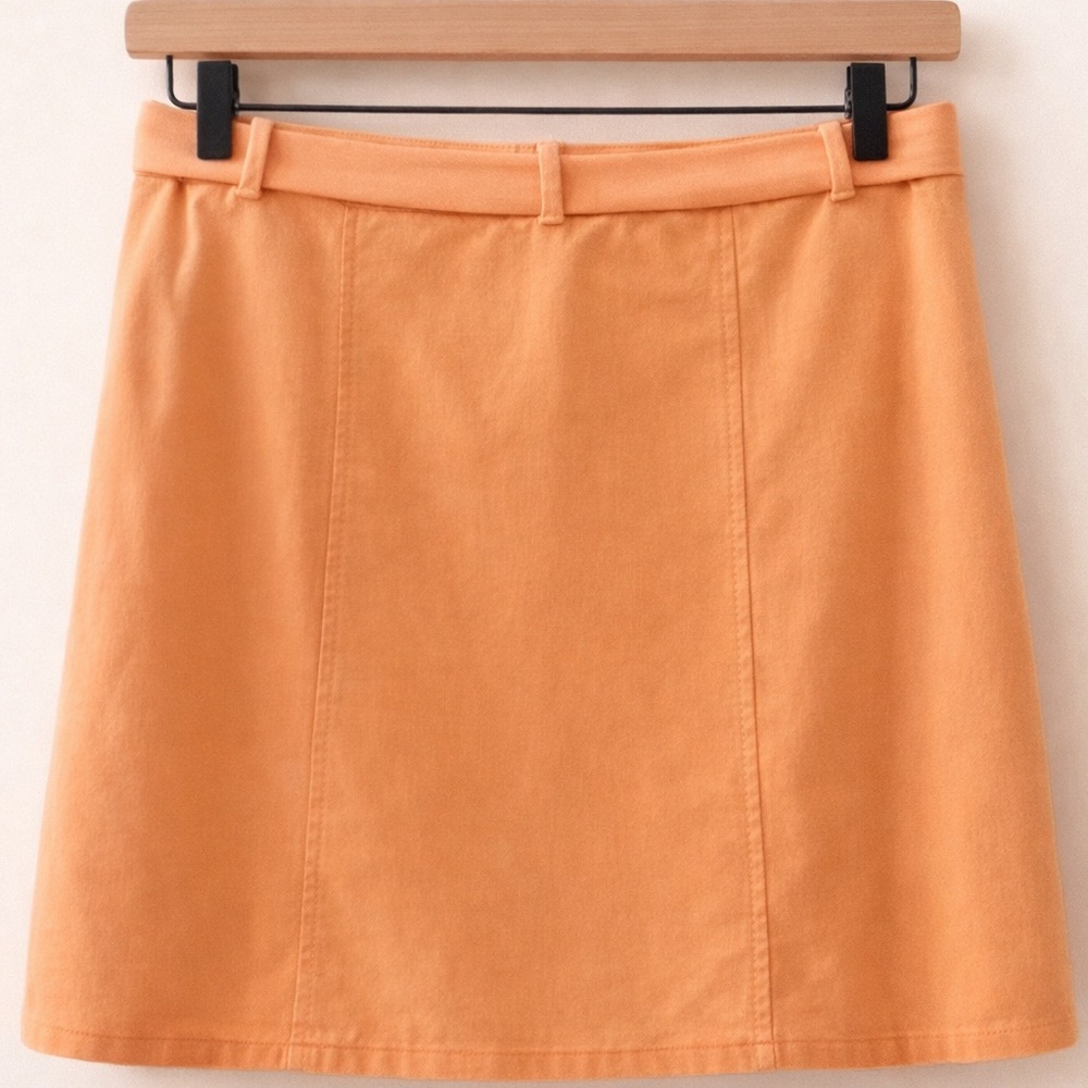 Loft Orange Creamsicle Belted Cotton Linen Skirt - Picture 2 of 4